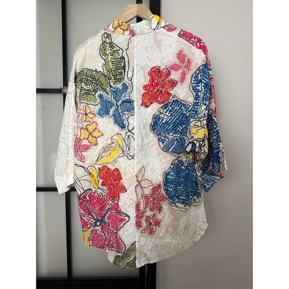 Saaksha & Kinni Cambric Cotton Periwinkle Bandhani Printed Batwing Shirt Sz Sm - Picture 2 of 6